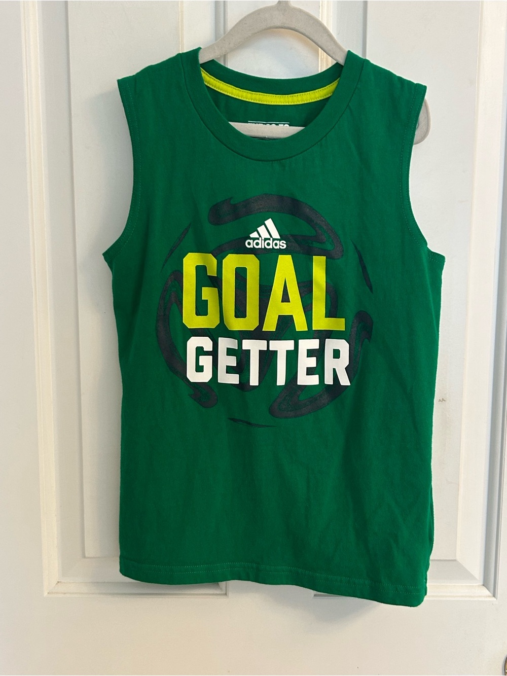 Boys adidas Green 'Goal Getter' Sleeveless Tank with Yellow & White Graphic